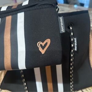 PreneLove 2 piece Neoprene Black and Gold Striped Women's Bag